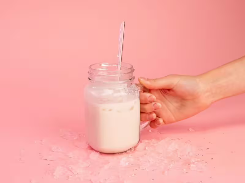 Strawberry-banana protein shake with homemade protein powder