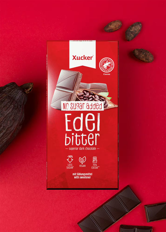 Vegane Edelbitter-Schokolade mit Xylit (75 % Kakao)