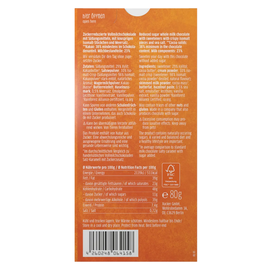 Xylit-Schokolade Vollmilch mit Salz-Xaramell