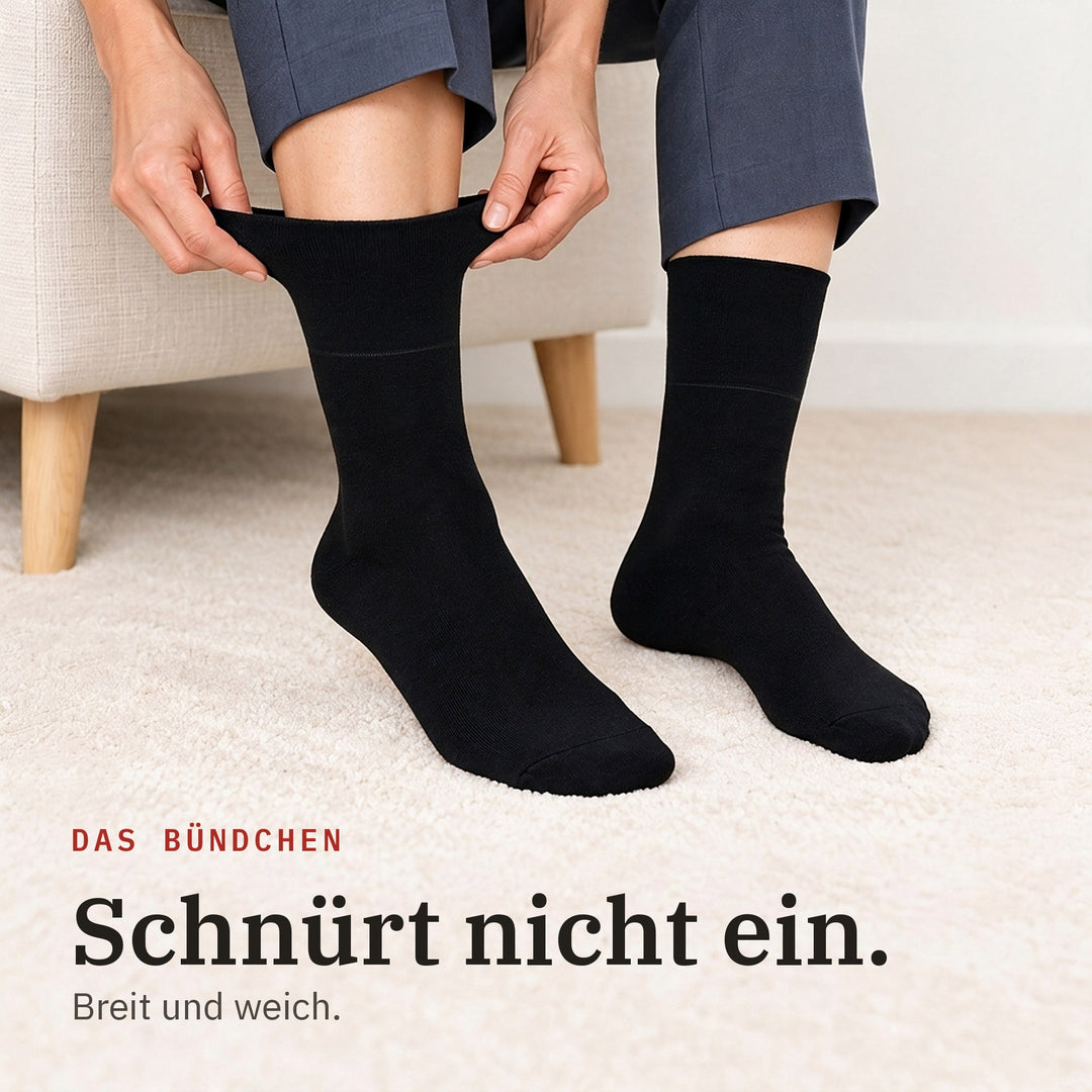 Dr. Füss Klassik — 4 Farben — Hände öffnen den weichen Bund